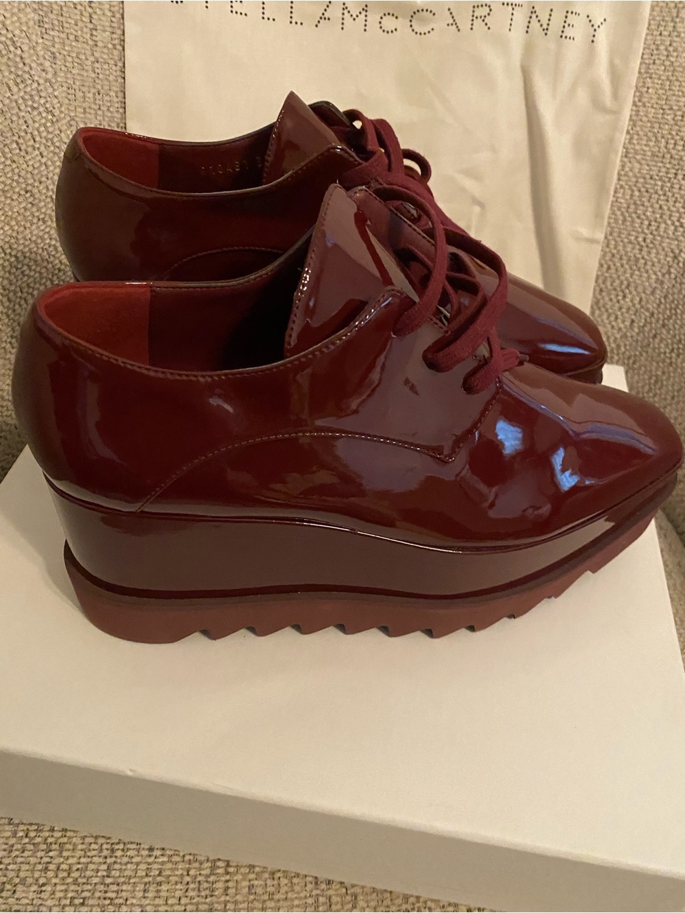 Stella McCartney Women's Platform Derby Shoes - Burgundy Patent Limited Edition